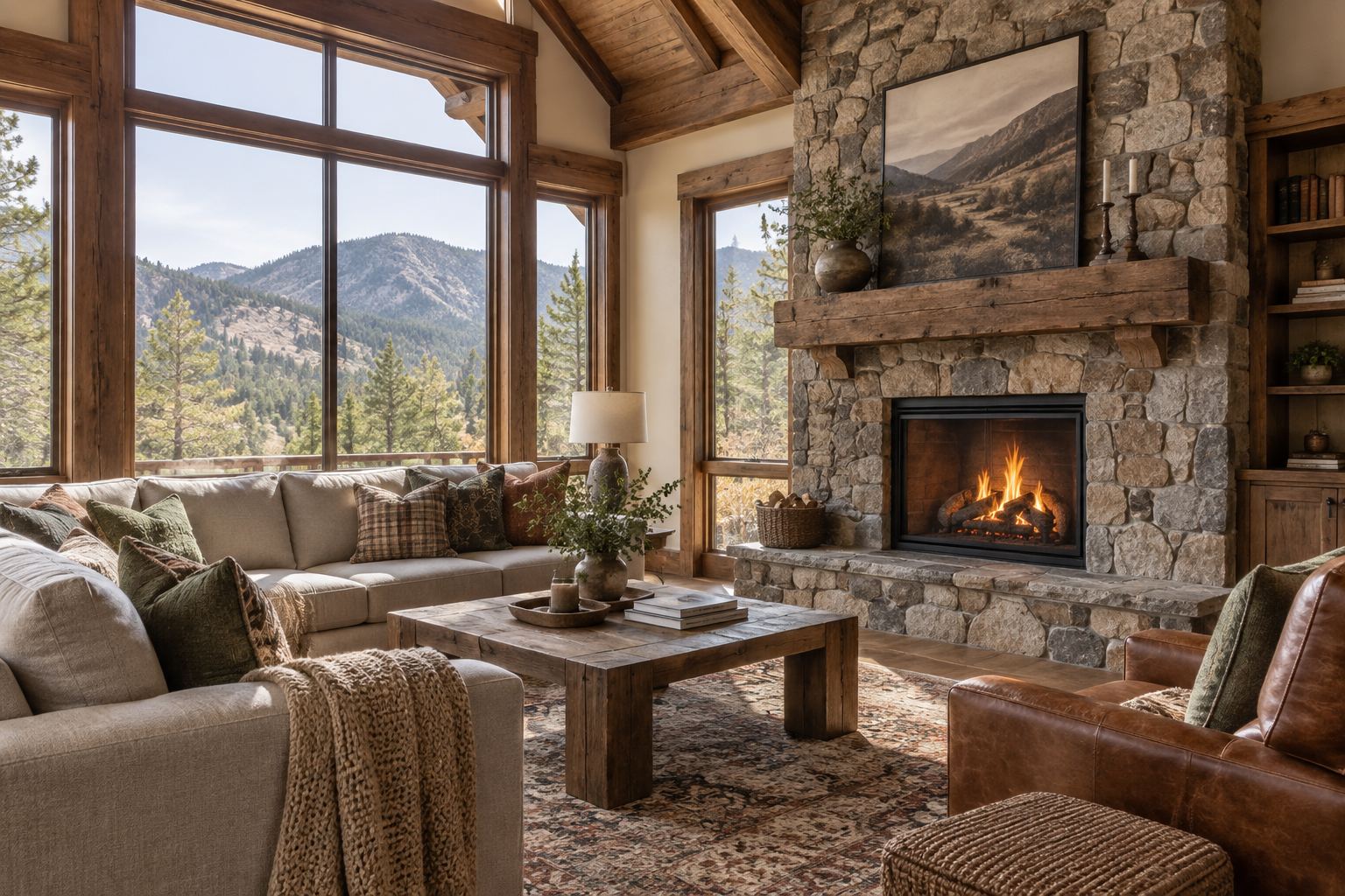 A cozy Colorado living room, illustrative